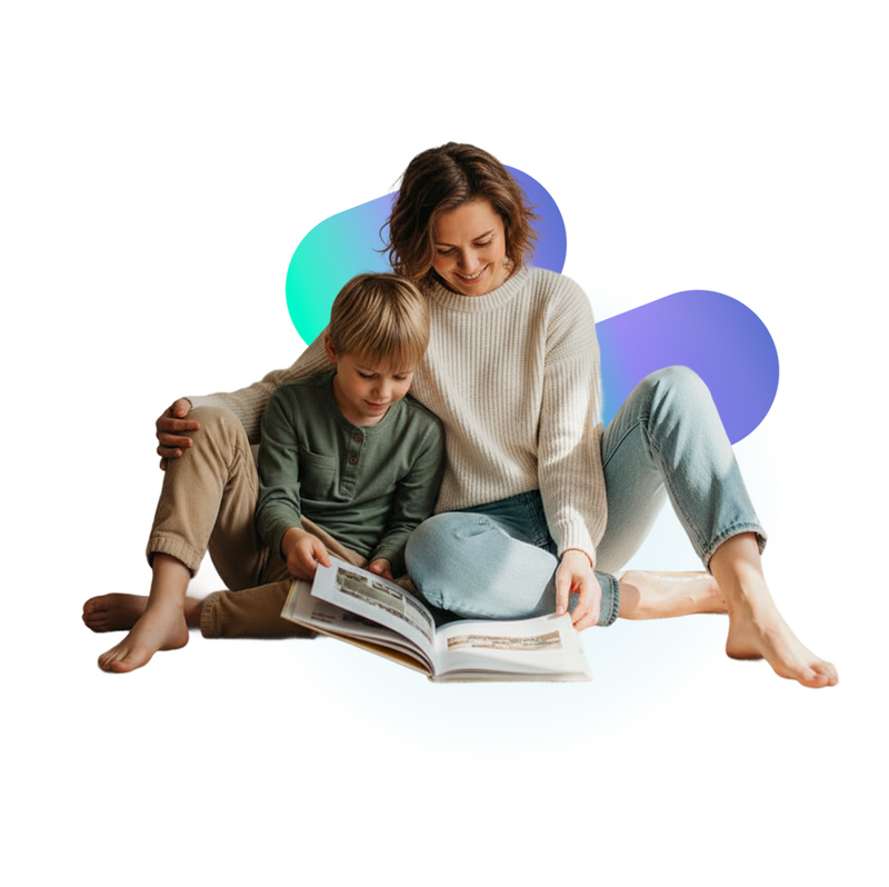 Mother reading with her son